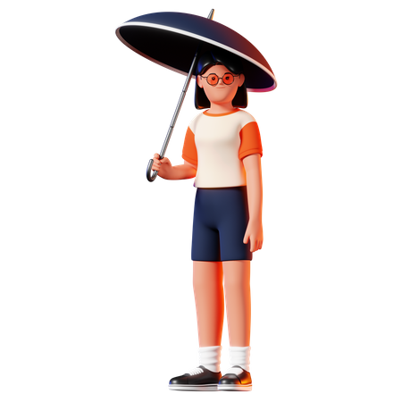 Mujer sosteniendo una pose de paraguas  3D Illustration