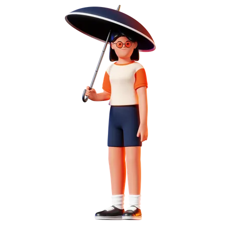 Mujer sosteniendo una pose de paraguas  3D Illustration
