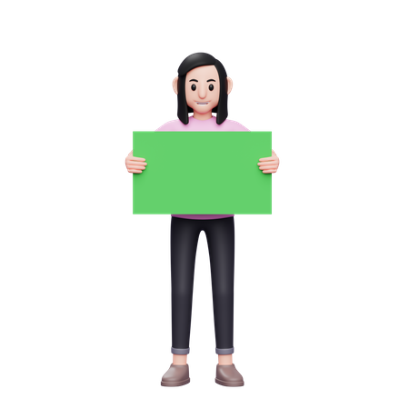 Mujer sosteniendo una pancarta verde  3D Illustration