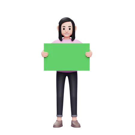 Mujer sosteniendo una pancarta verde  3D Illustration