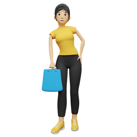 Mujer sosteniendo bolsa de compras  3D Illustration