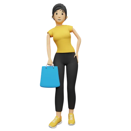 Mujer sosteniendo bolsa de compras  3D Illustration