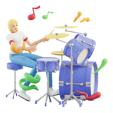 Mujer tocando el tambor  3D Illustration