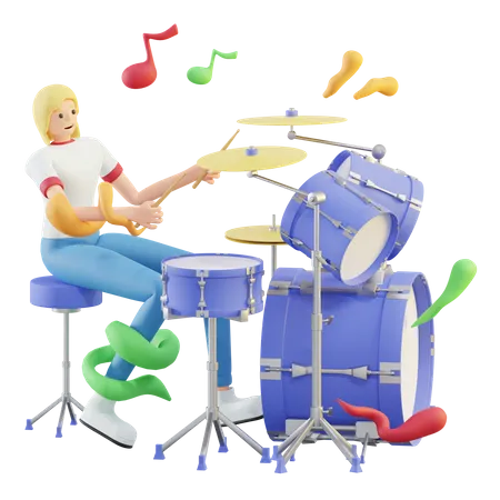 Mujer tocando el tambor  3D Illustration