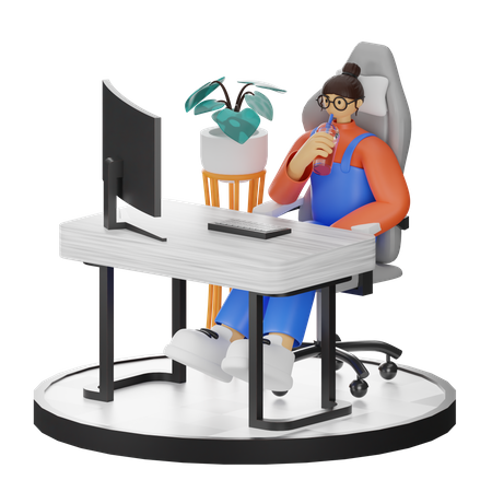 Mujer tomando café después del trabajo  3D Illustration