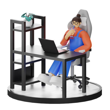 Mujer tomando café después del trabajo  3D Illustration