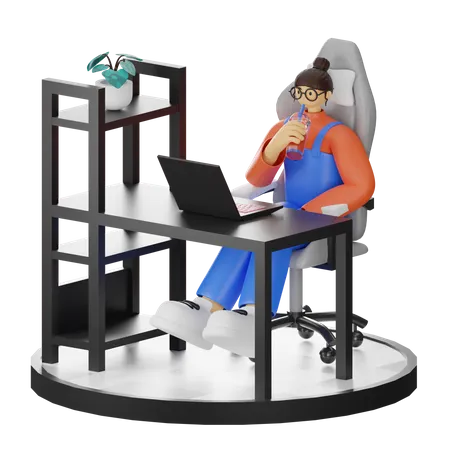 Mujer tomando café después del trabajo  3D Illustration