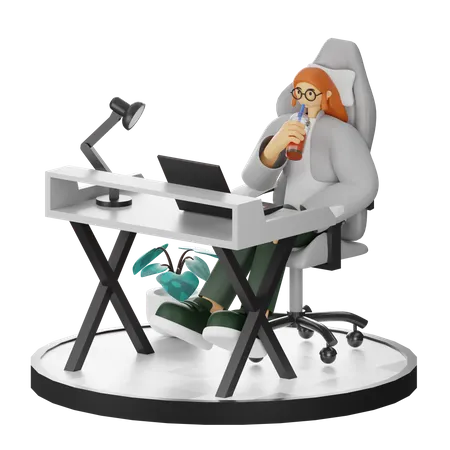 Mujer tomando café después del trabajo  3D Illustration