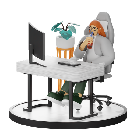 Mujer tomando café después del trabajo  3D Illustration