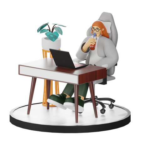 Mujer tomando café después del trabajo  3D Illustration