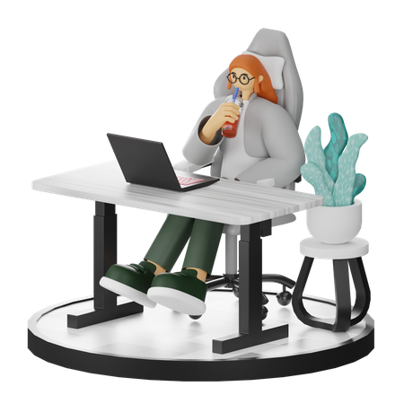 Mujer tomando café después del trabajo  3D Illustration