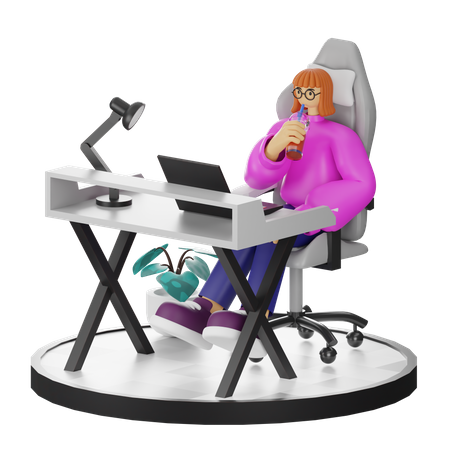 Mujer tomando un descanso para tomar café después del trabajo  3D Illustration