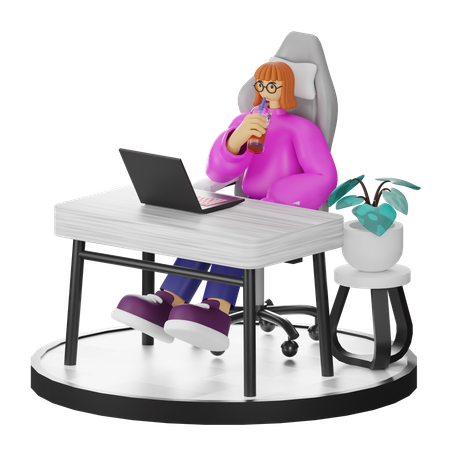 Mujer tomando café después del trabajo  3D Illustration