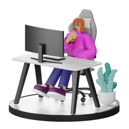 Mujer tomando café después del trabajo  3D Illustration