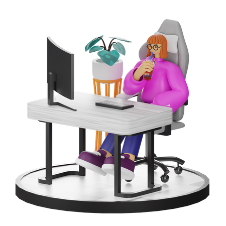 Mujer tomando café después del trabajo  3D Illustration