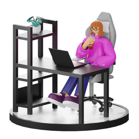 Mujer tomando café después del trabajo  3D Illustration