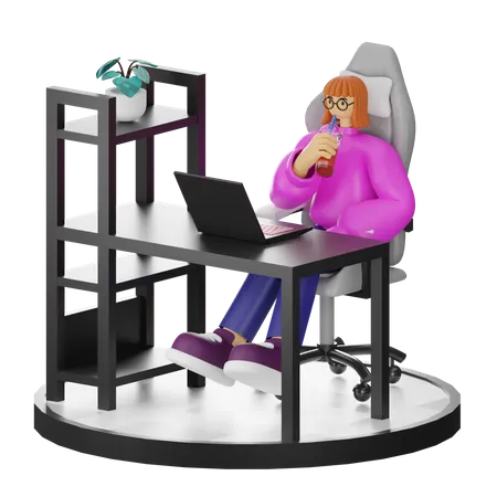 Mujer tomando café después del trabajo  3D Illustration