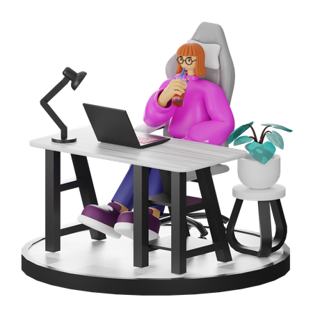 Mujer tomando café después del trabajo  3D Illustration