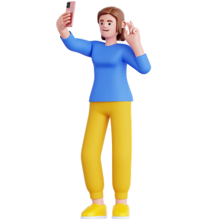 Mujer toma una selfie  3D Illustration