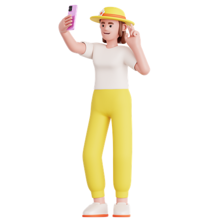 Mujer toma una selfie  3D Illustration