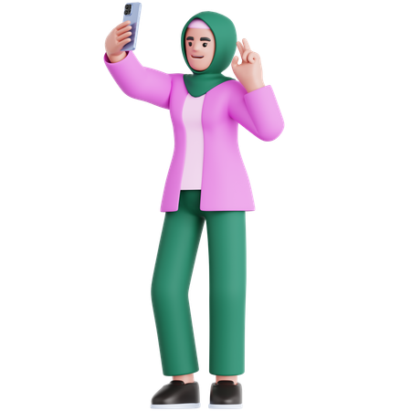 Mujer toma una selfie  3D Illustration