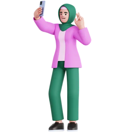 Mujer toma una selfie  3D Illustration