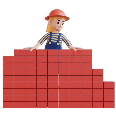 Mujer, trabajador de la construcción, edificio, mapa  3D Illustration