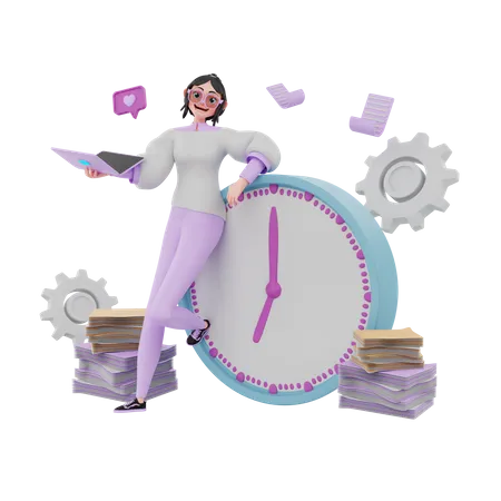 Mujer trabajadora haciendo cronograma de tareas  3D Illustration