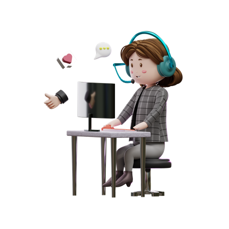 Mujer trabajando en el centro de llamadas  3D Illustration