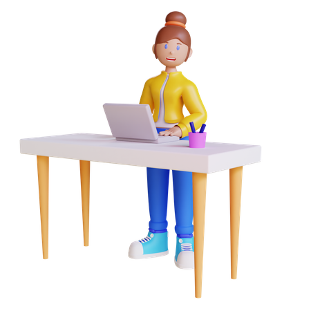 Mujer trabajando en el escritorio  3D Illustration