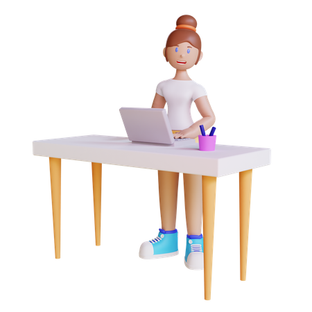 Mujer trabajando en el escritorio  3D Illustration