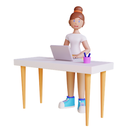 Mujer trabajando en el escritorio  3D Icon