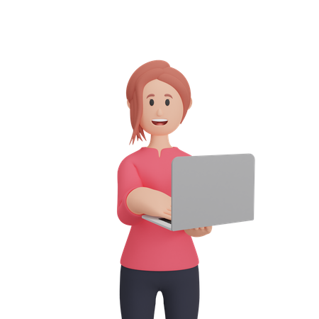 Mujer trabajando en la computadora portátil  3D Icon