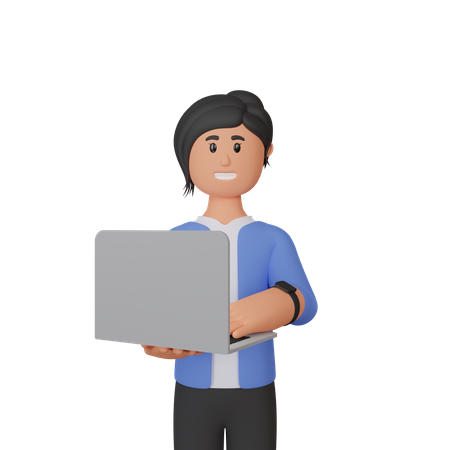 Mujer trabajando en la computadora portátil  3D Icon