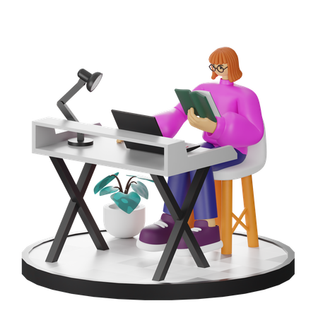 Mujer trabajando en la computadora portátil  3D Illustration