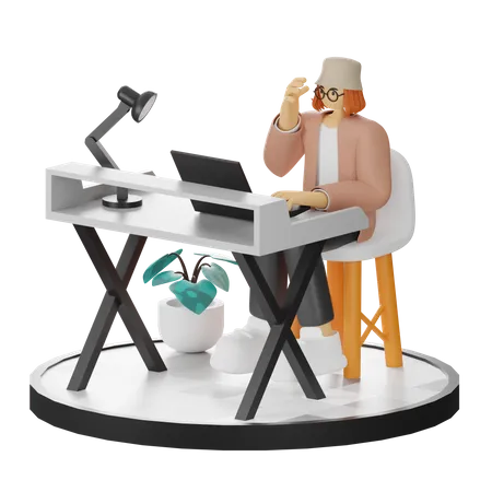 Mujer trabajando en la computadora portátil  3D Illustration