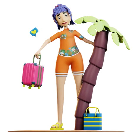 Turista femenina de vacaciones  3D Illustration