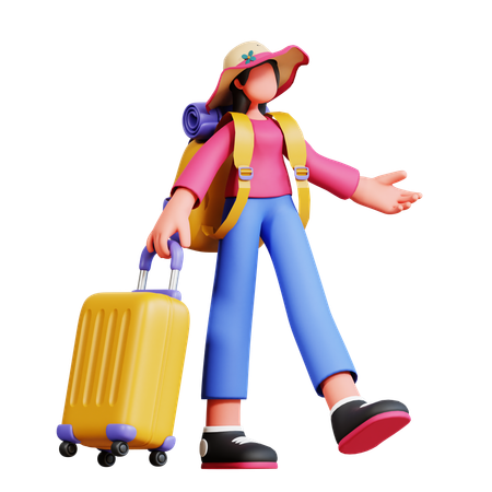 Turista femenina está lista para viajar  3D Illustration