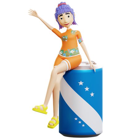 Turista femenina feliz de vacaciones  3D Illustration