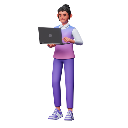 Mujer usando laptop  3D Illustration