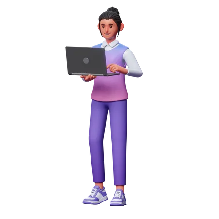 Mujer usando laptop  3D Illustration