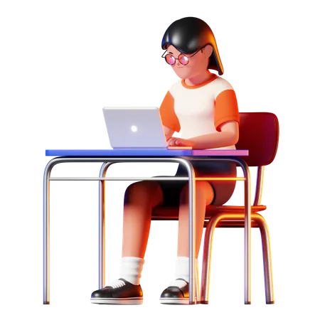 Mujer usando laptop pose  3D Illustration