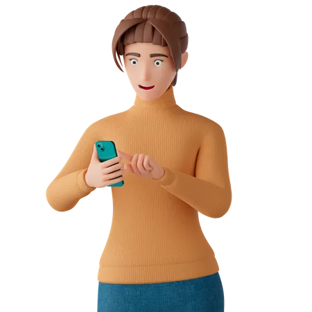 Mujer usando teléfono inteligente  3D Illustration