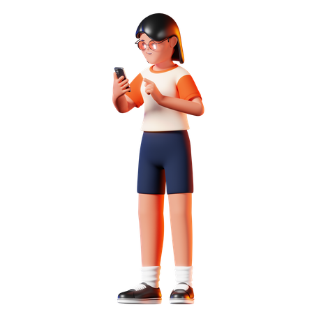 Mujer usando pose de teléfono inteligente  3D Illustration