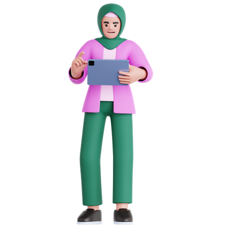 Mujer usando tableta  3D Illustration