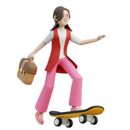 Mujer usando una patineta  3D Illustration