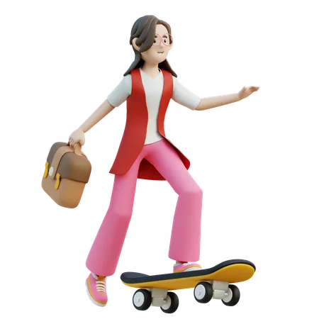 Mujer usando una patineta  3D Illustration