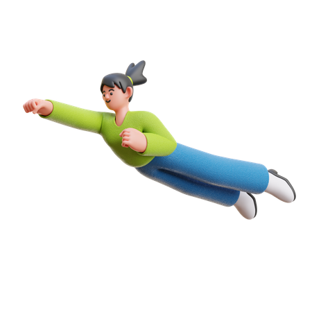 Mujer volando en el aire  3D Illustration