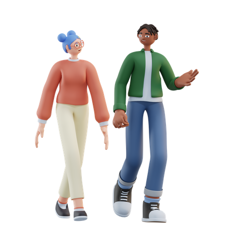 Mujer y hombre hablando mientras caminan  3D Illustration