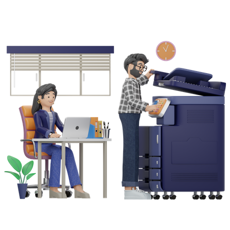 Mujer y hombre trabajando en la oficina  3D Illustration